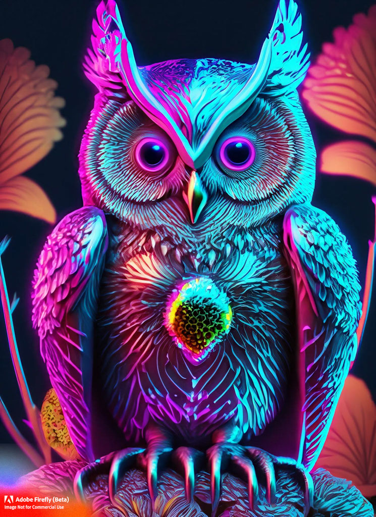 Metalic owl in close up looking